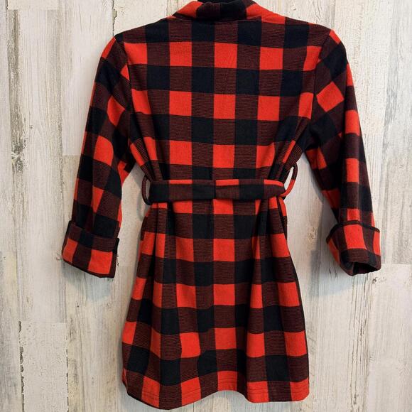 Calvin Klein Unisex 6/6X Buffalo Plaid Robe Red Black Tie Waist Cozy Lounge - Picture 2 of 7